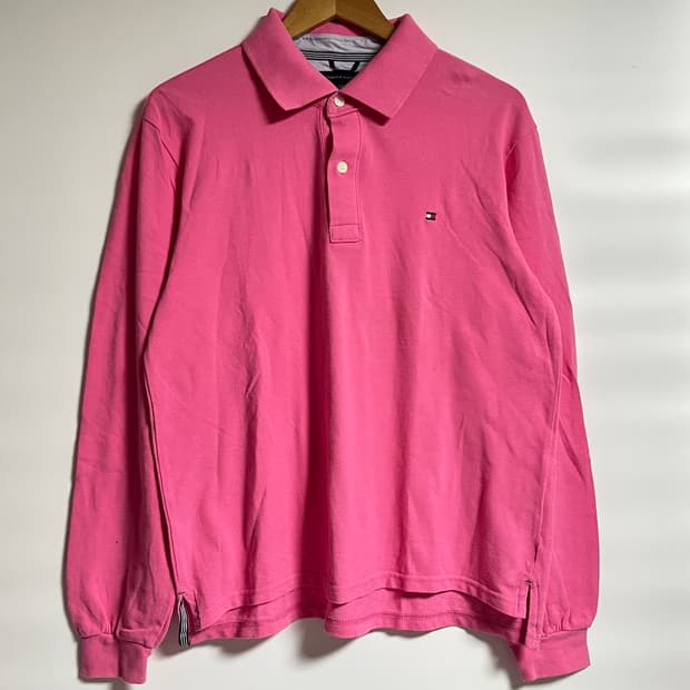공용 타미힐피거 핑크 카라티셔츠 L