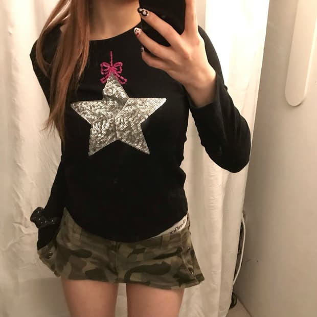 GAP 갭 스팽글 갸루 리본 스타 롱슬리브