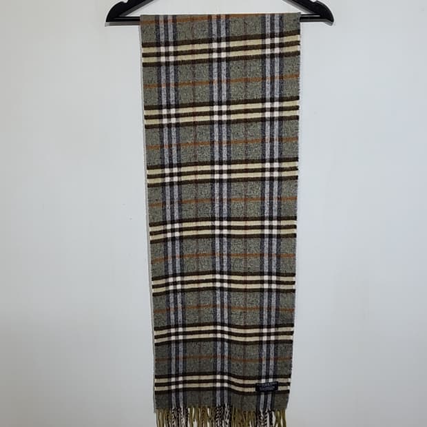 (정품) 버버리 목도리 체크 머플러 카키 램스울 영국판 