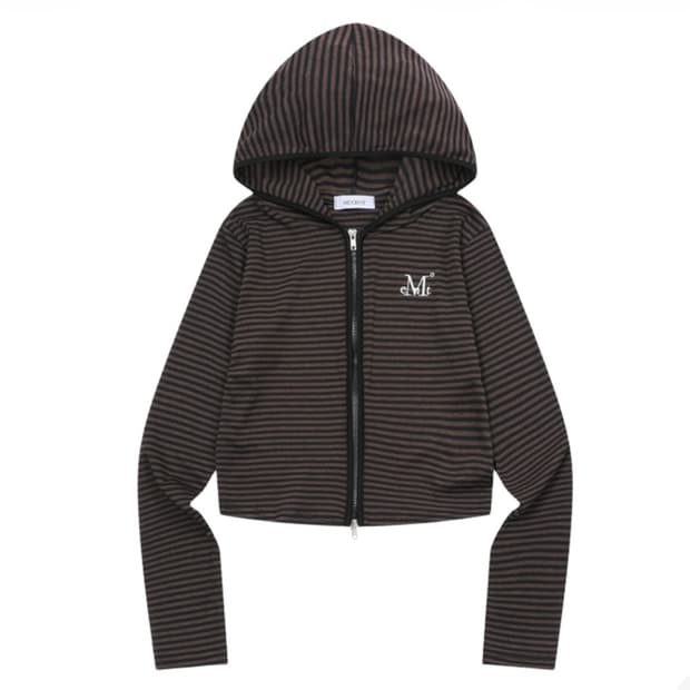 무센트 스트라이프 크롭 후드집업