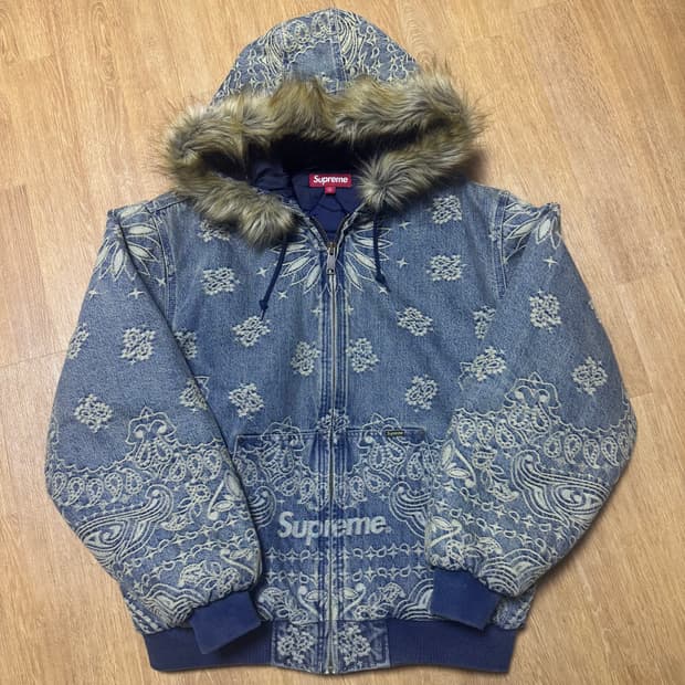 슈프림 반다나 자카드 데님 후드집업 워크자켓 L