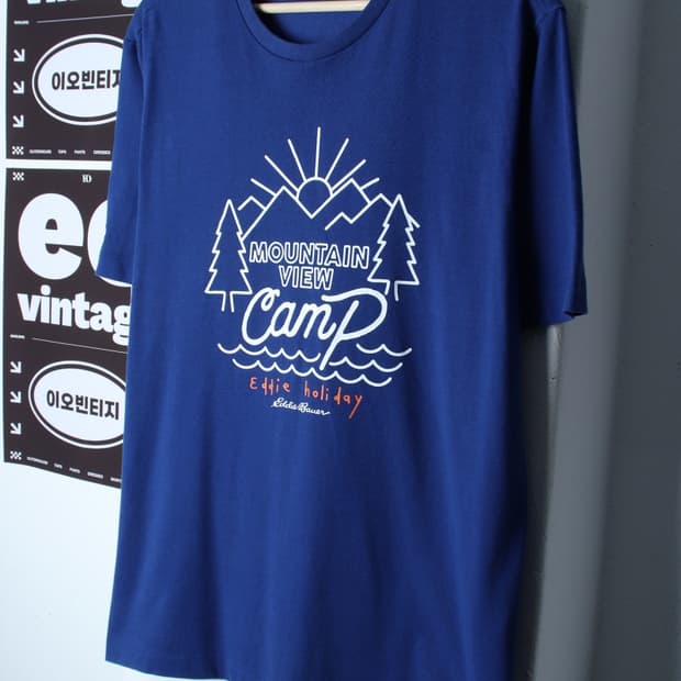 (XL-2XL) 에디바우어 반팔 티셔츠 빅사이즈 캠핑 블루-H35097