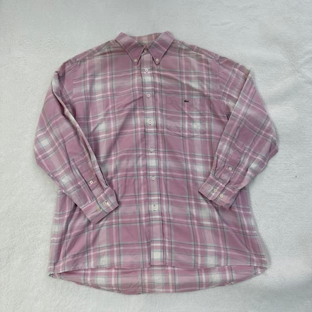 100 라코스테 핑크 체크 긴팔 셔츠0227T