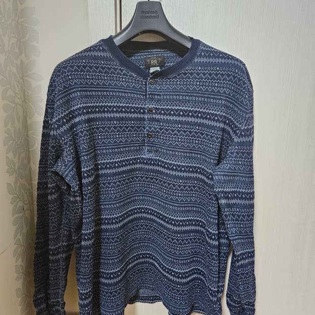 rrl 인디고 자카드 헨리넥 L