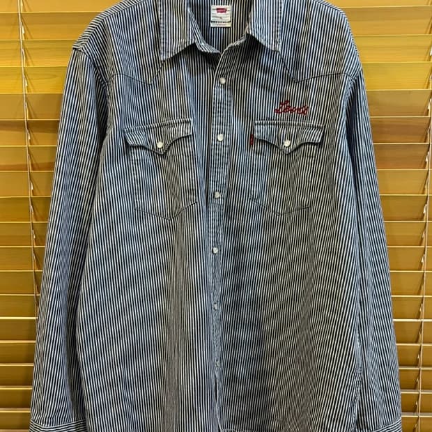 리바이스웨스턴 네이비 스트라이프 코튼긴팔셔츠

