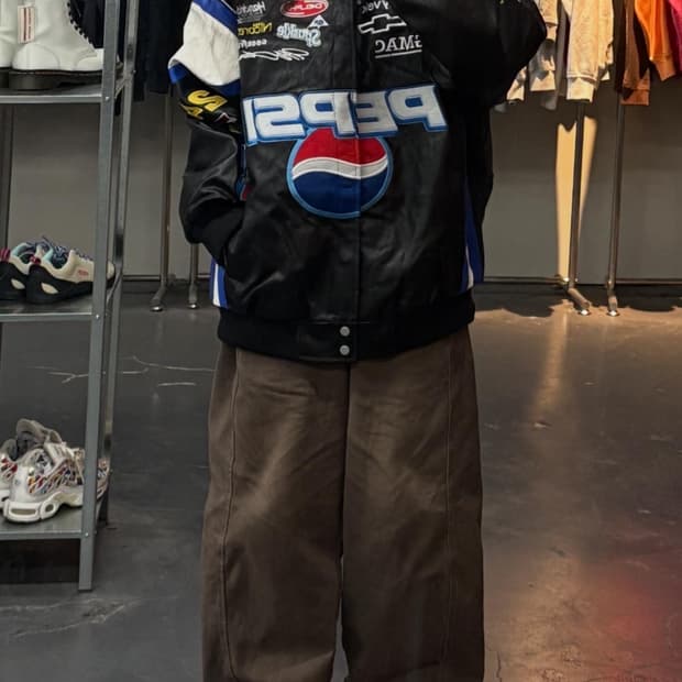 펩시 레이싱 자수패치 블랙 레더자켓 A3397