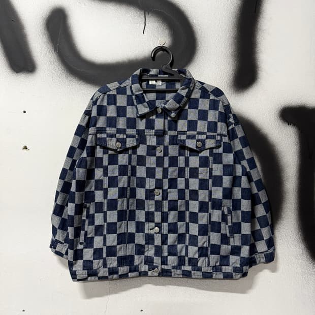 VTG 빈티지 체커보드 패턴 투포켓 데님 자켓