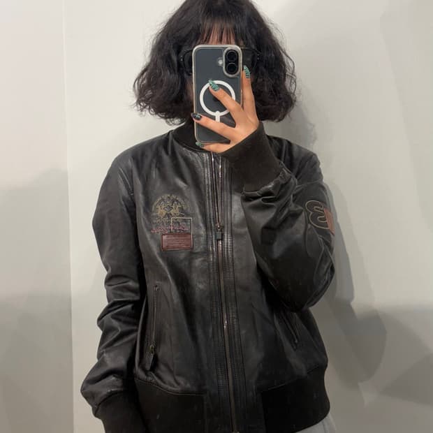 48 빈티지 La Martina 블랙 레더 봄버 자켓 블랙