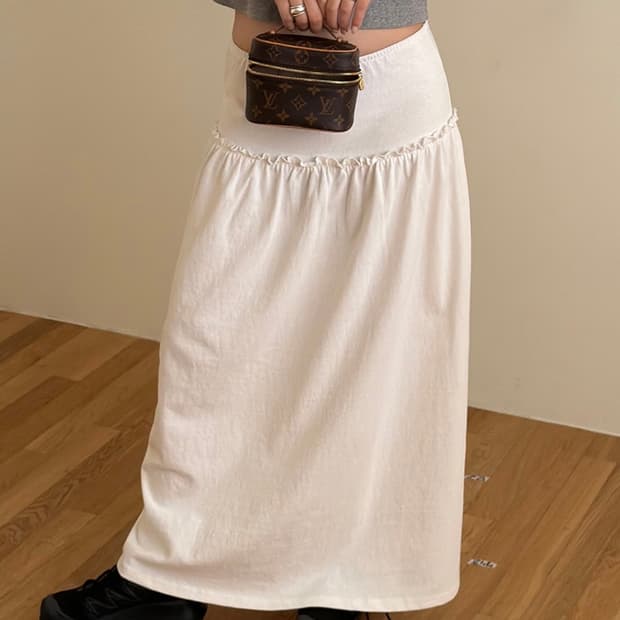 (1회착용) 러브바이무드 테라스 셔링 스커트 _ 화이트