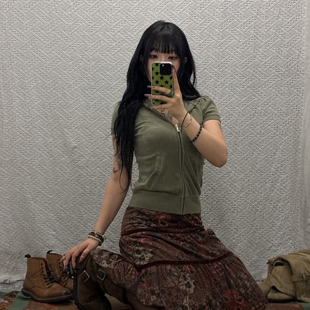 쥬시꾸뛰르 빈티지 Y2K 갸루 러블리힙 반팔 후드집업 K0219