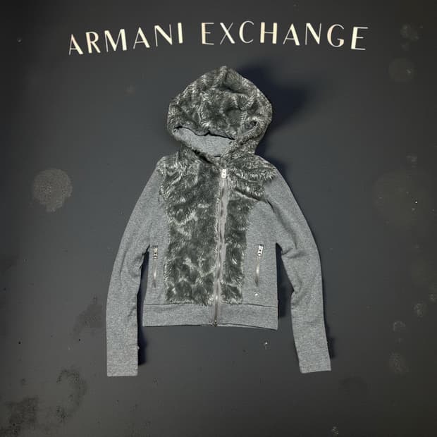 ARMANI EXCHANGE 아르마니 퍼 후드집업 y2k