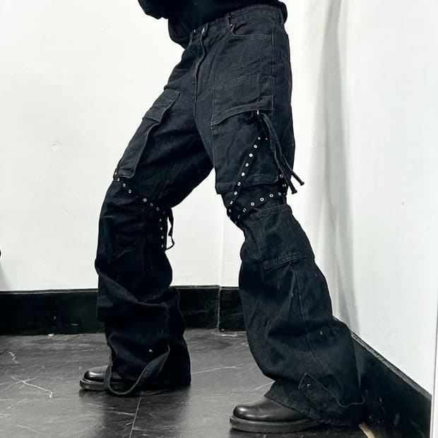 플로즈룸 본디지 데님 카고 팬츠