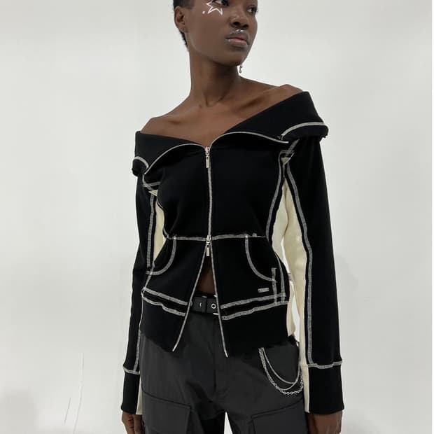 세릭 컷아웃 스티치 후드 집업