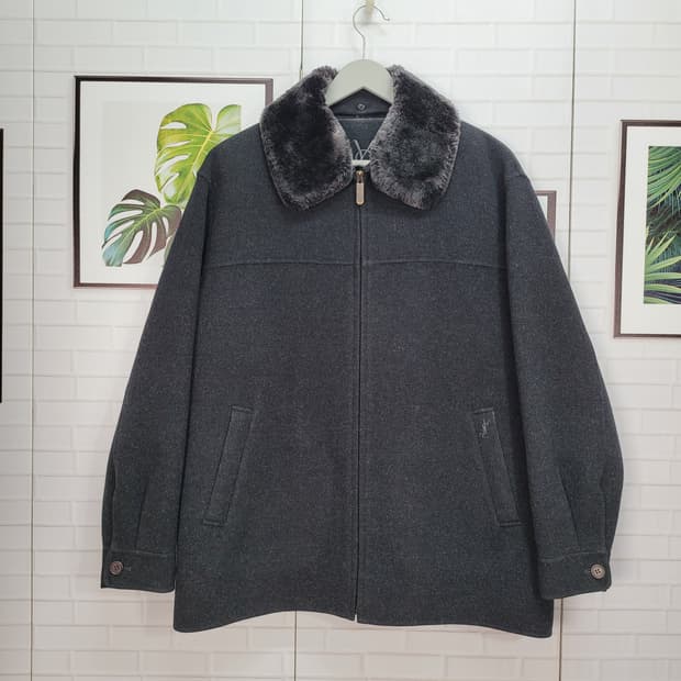 90s YSL 입생로랑 하링턴 퍼 카라 울 집업 자켓 100사이즈