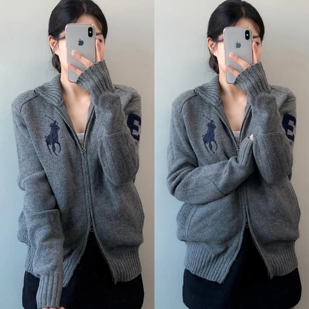 폴로 랄프로렌 빅포니 니트집업 그레이 xs