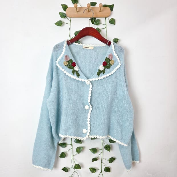 꽃자수 카라 가디건