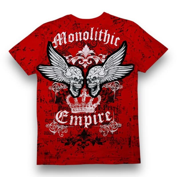 펑크 로우 블루 엠파이어 스컬 스터드 레드 반팔 티셔츠