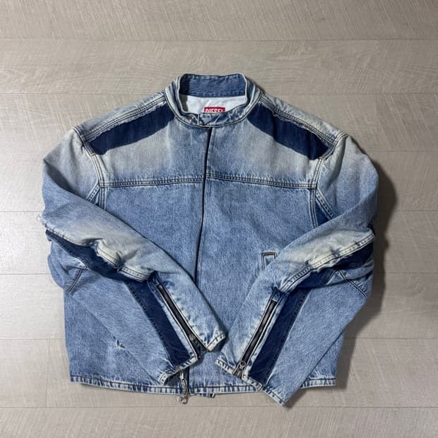 디젤 콘트라스트 데님 바이커 자켓 L