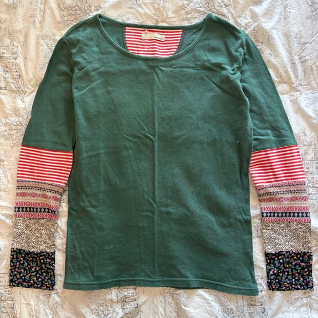 히피 모리 에스닉 긴팔티 롱슬리브 패치 패턴 그린 초록