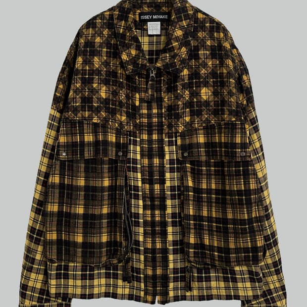 이세이 미야케 체크 집업 카고 자켓