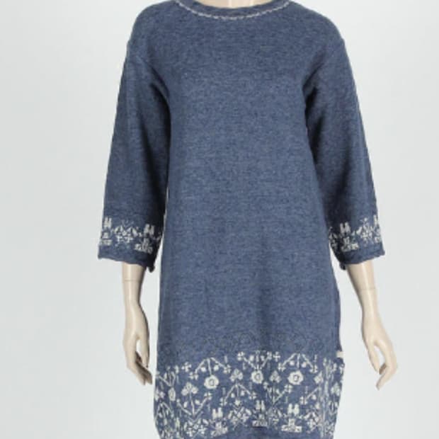 써스데이 보헤미안 니트 미디 원피스 블루 S