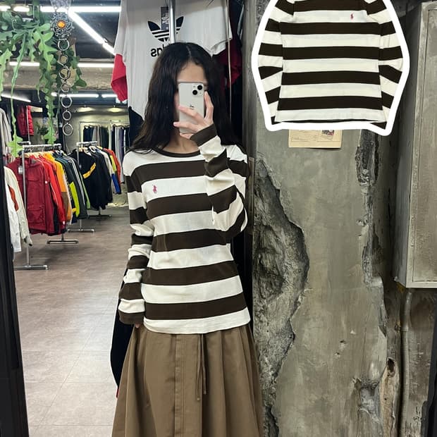 랄프로렌 스포츠 스트라이프 니트 브라운 L #csz1749