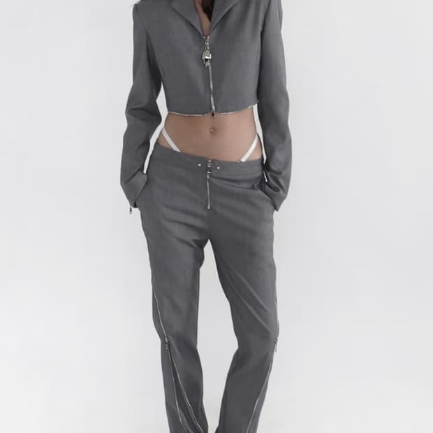 배드블러드 스파이럴 풀 집 트라우져 슬림핏 그레이 S