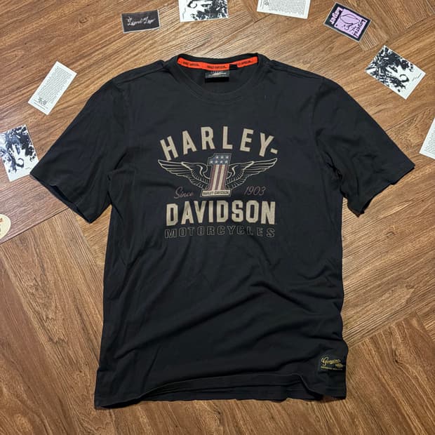 HARLEY DAVIDSON 빈티지 로고 프린팅 티셔츠