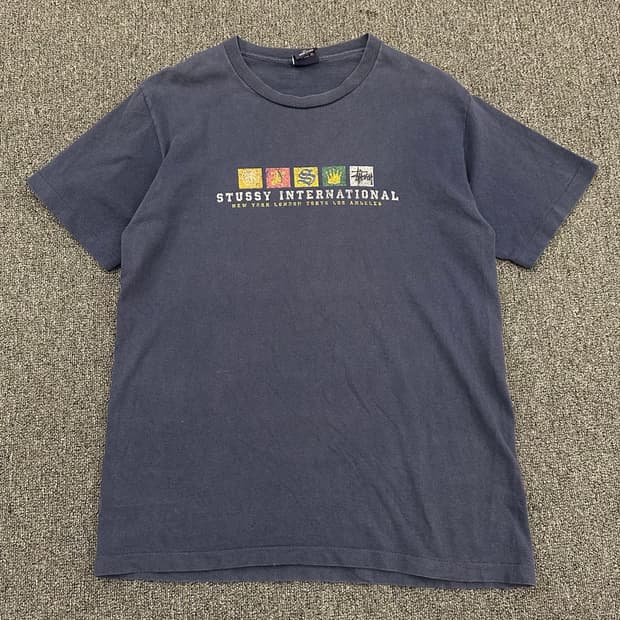 M)90s 스투시 프린팅 네이비 반팔