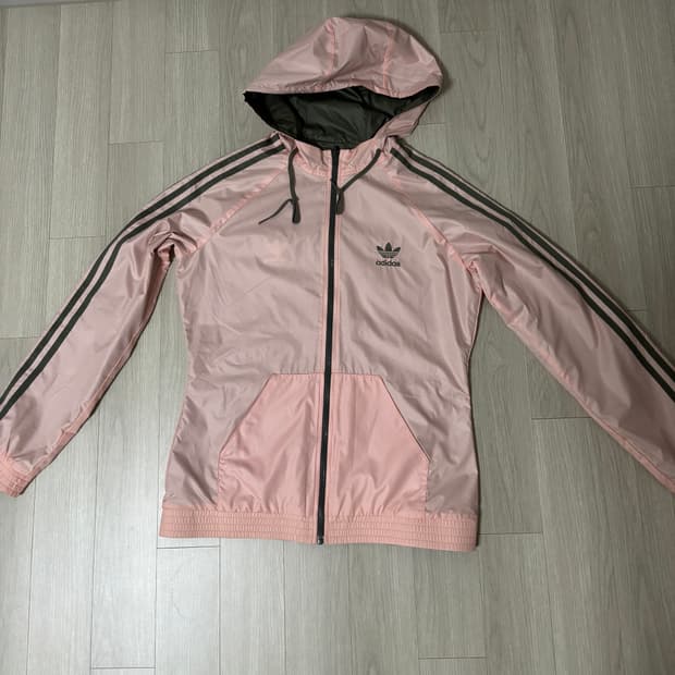 아이다스 리버시블 핑크 카키 바람막이 후드 