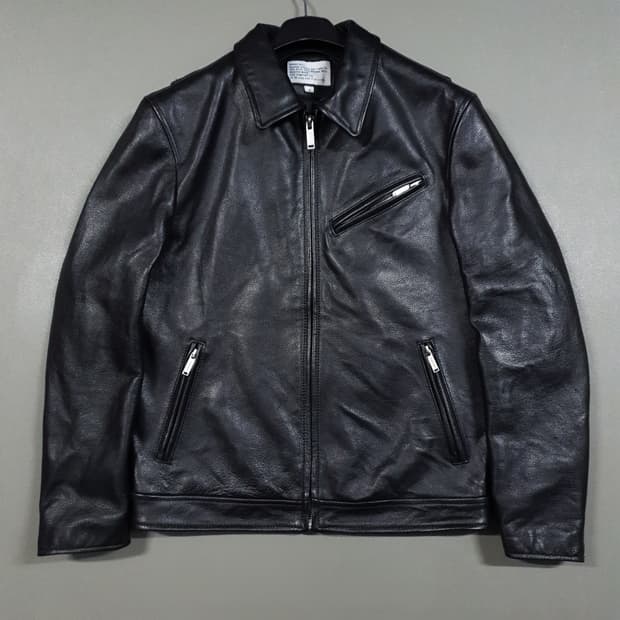 M (95) 에이징씨씨씨 카우하이드 블랙 리얼 소가죽 레더 싱글 자켓