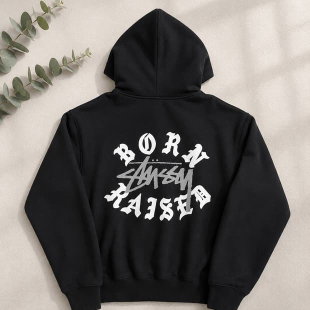 스투시 x 본앤레이즈드 로고 후드 집업m 블랙
