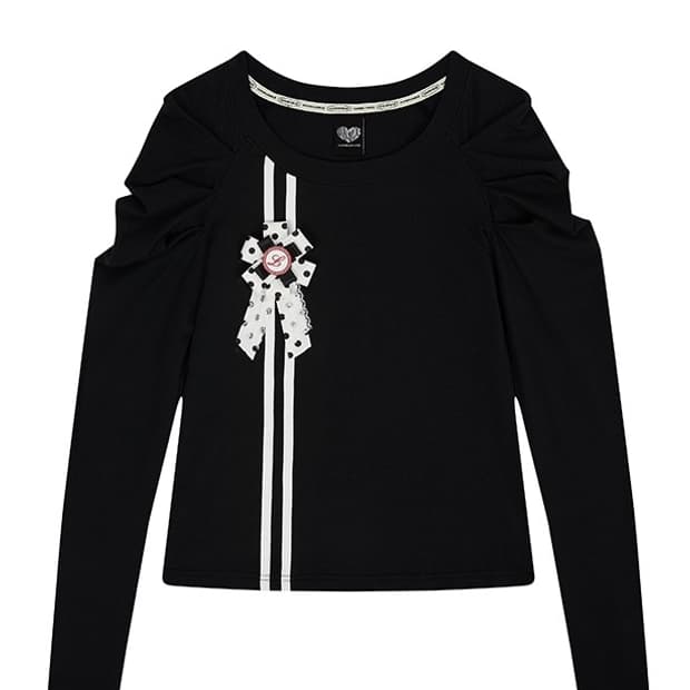 러브이즈트루 로제트 셔링티 블랙 ROSETTE SHIRRING TEE