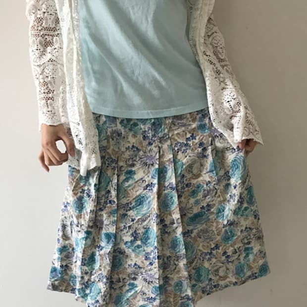 Flower Pleats Skirt(Mint)