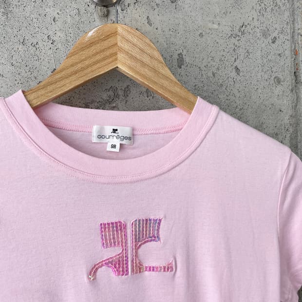 00s Courreges 꾸레쥬 스팽글 로고 탑 핑크