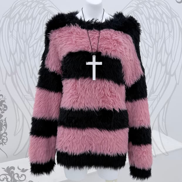 핑크 스트라이프 니트