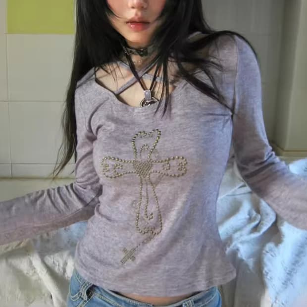 일본 y2k 니트 탑 티셔츠