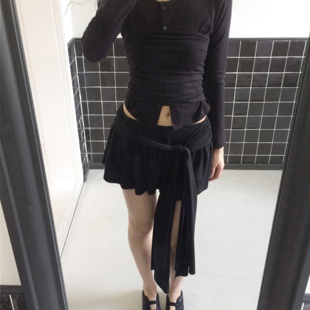 Bold tie skirt (black)