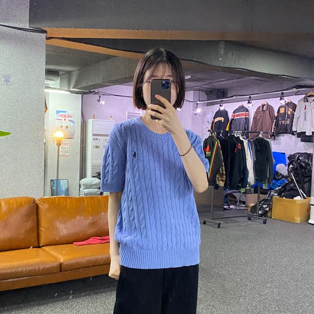 폴로 랄프로렌 신형 qr 블루 꽈배기 하프니트 B4680