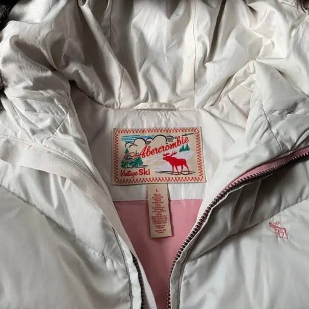 [유일매물] 아베크롬비 핑크 화이트 울프죠 패딩 퍼 후드집업