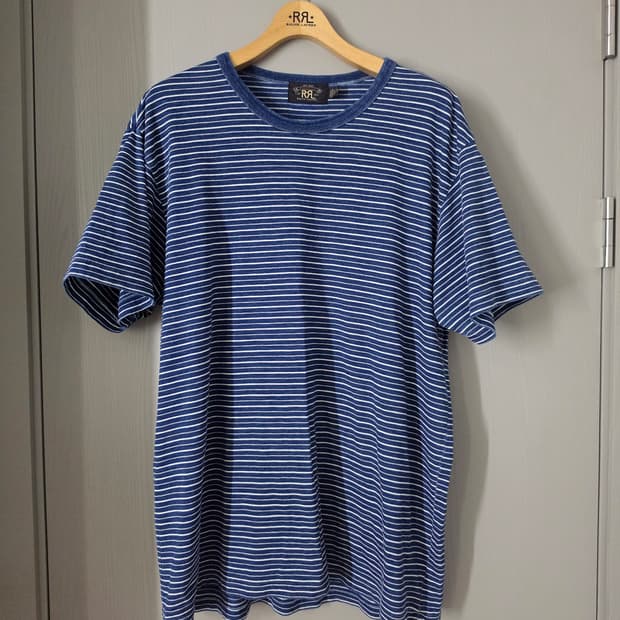 RRL 블루 스트라이프 반팔 티셔츠 XL