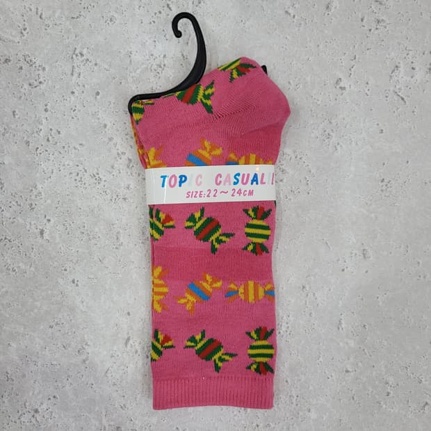 키치 캔디 패턴 핑크 삭스