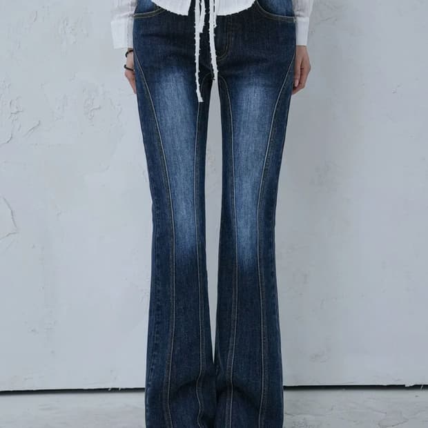 Thin Bootscut Pants DEEP BLUE