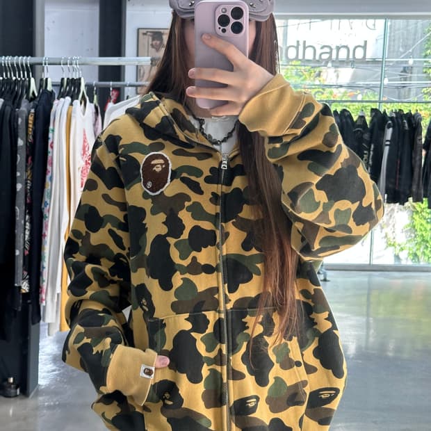 베이프 1st Camo 황계 풀집업 후드
