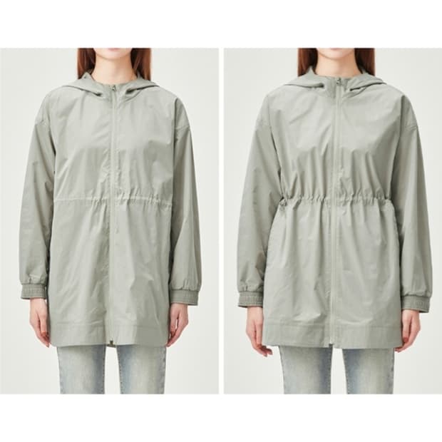 엘르 스트링 후드 롱 윈드점퍼 바람막이 자켓