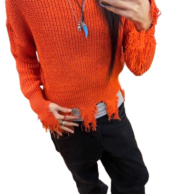 ICON  모헤어 뜨개 디테일 절개 니트