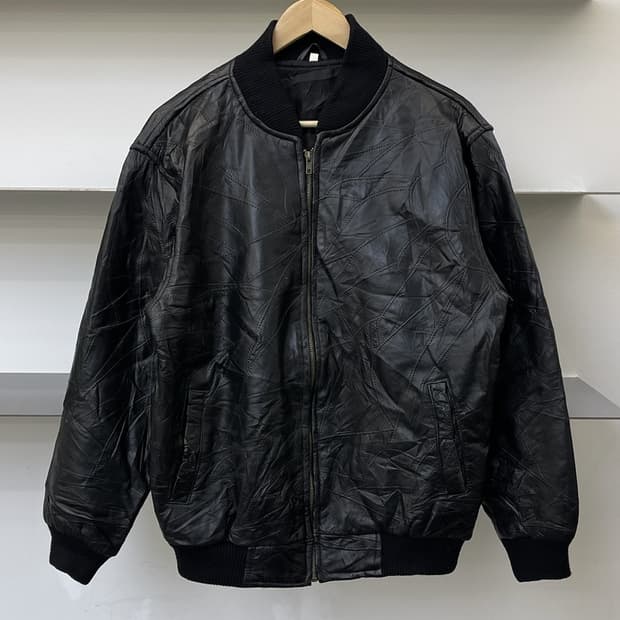 빈티지 90s 패치워크 램 레더 자켓