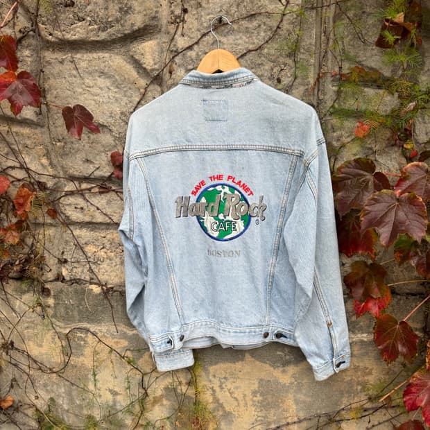 90s 하드락카페 보스턴 3세대 연청 데님 트러커 자켓 L