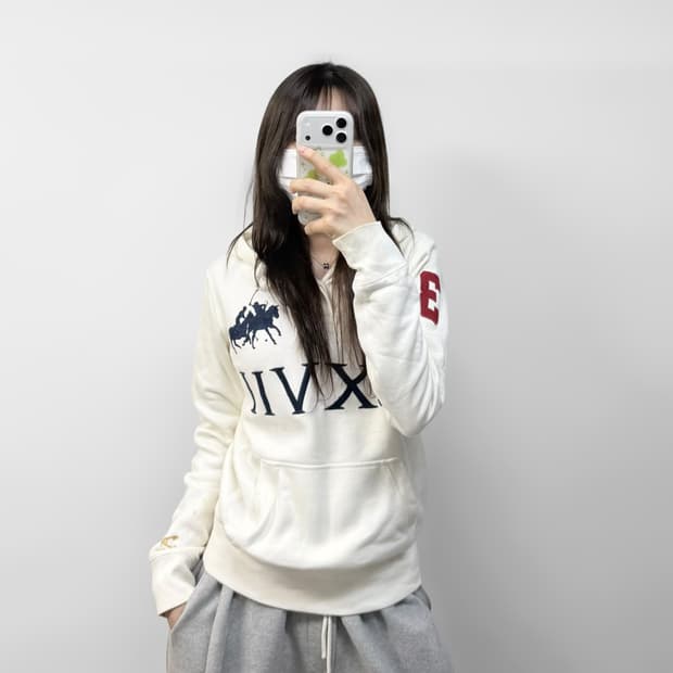 폴로 랄프로렌 빅 포니 자수 럭비 후드티 화이트