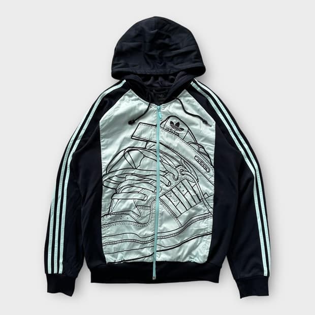  아디다스 블랙 슈퍼스타 스니커즈 자수 삼선 후드 져지